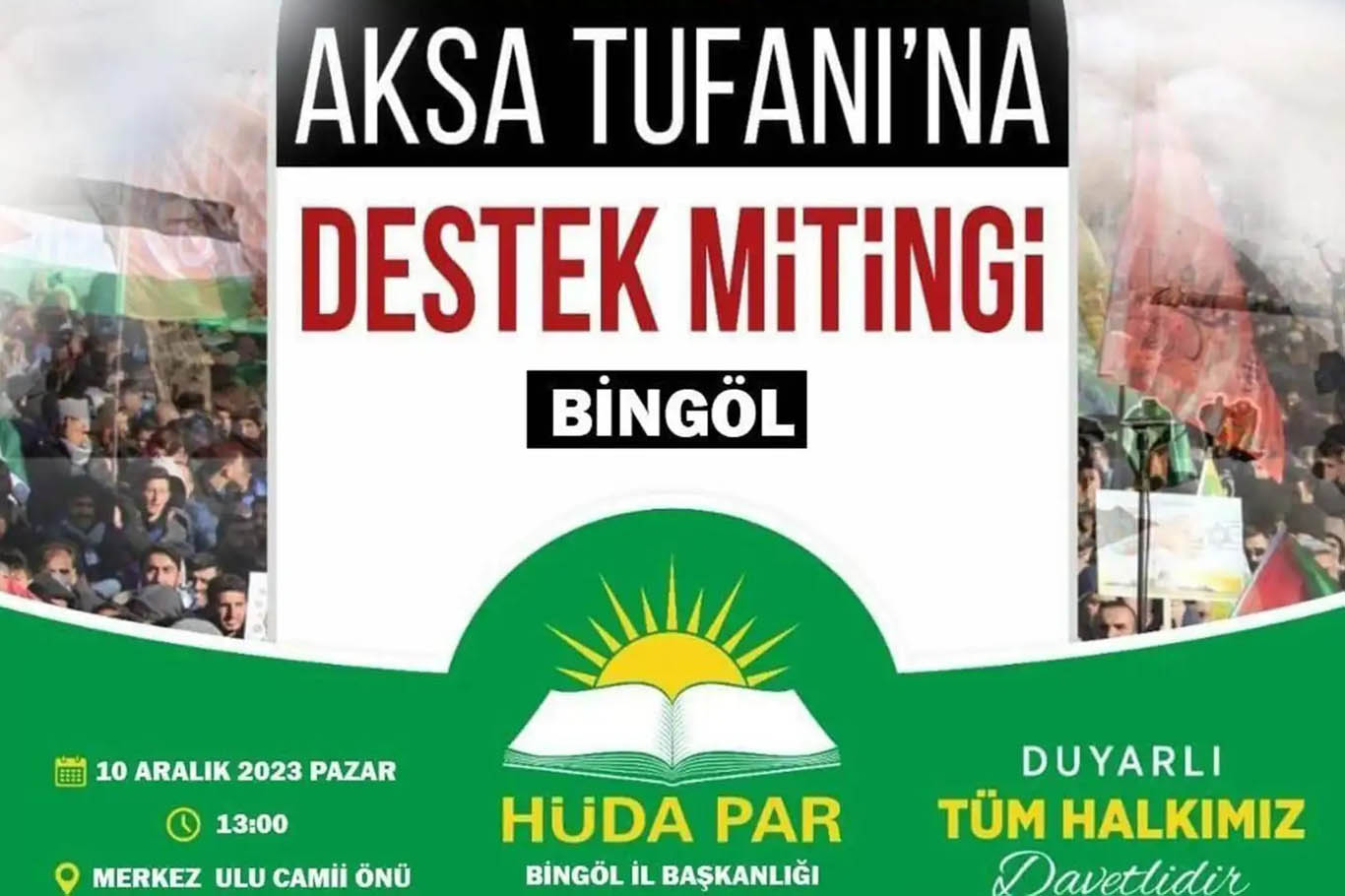 Bingöl’de yarın “Aksa Tufanına Destek” mitingi düzenlenecek