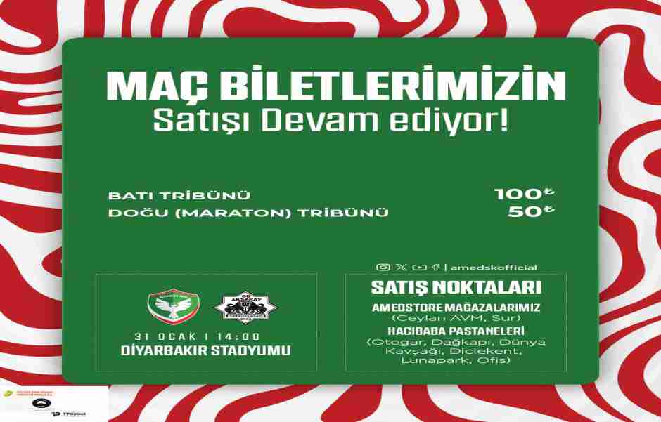 Amedspor ile  Aksarayspor Maç Biletleri Satışta