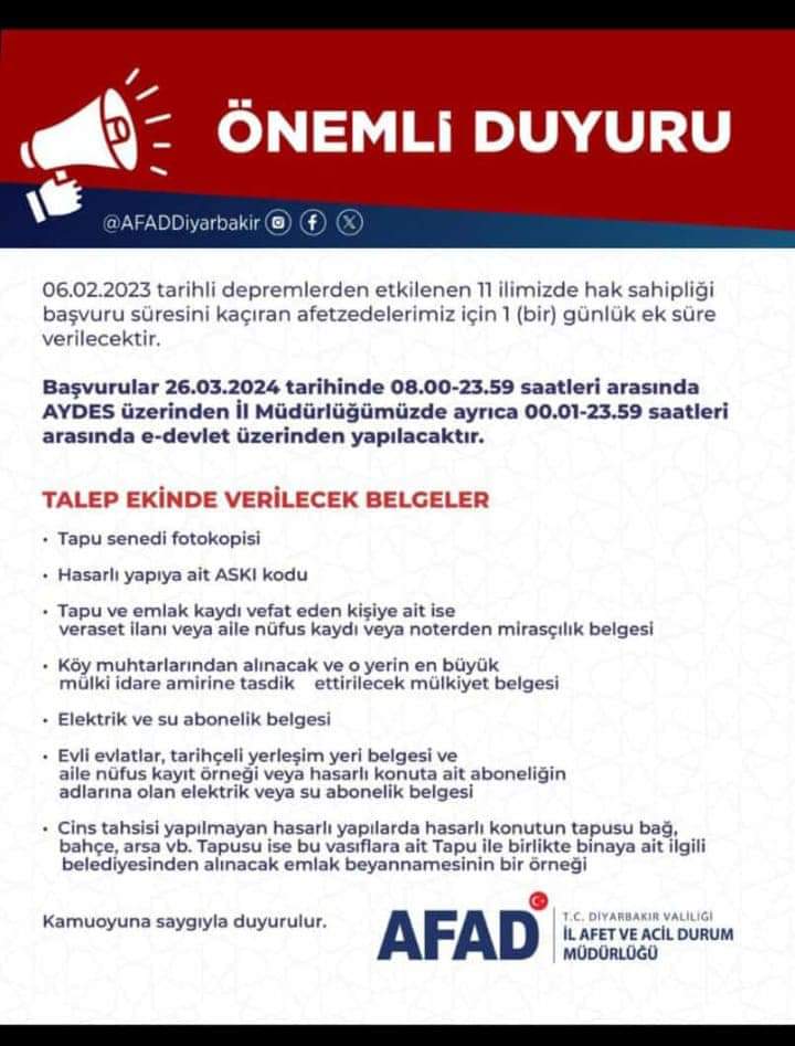 HANİ KAYMAKAMLIĞINDAN ÖNEMLİ DUYURU